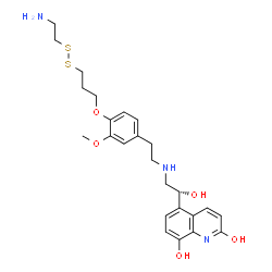 ChemSpider 2D Image | 5-[(1R)-2-{[2-(4-{3-[(2-Aminoethyl)disulfanyl]propoxy}-3-methoxyphenyl)ethyl]amino}-1-hydroxyethyl]-2,8-quinolinediol | C25H33N3O5S2
