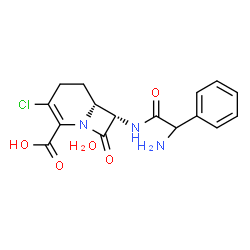 ChemSpider 2D Image | (6R,7S)-7-{[Amino(phenyl)acetyl]amino}-3-chloro-8-oxo-1-azabicyclo[4.2.0]oct-2-ene-2-carboxylic acid hydrate (1:1) | C16H18ClN3O5