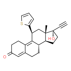 ChemSpider 2D Image | (11beta)-17-Hydroxy-11-(2-thienyl)-19-norpregna-4,9-dien-20-yn-3-one | C24H26O2S