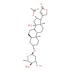 ChemSpider 2D Image | (3beta,5beta,8xi,16beta,17xi)-16-Acetoxy-3-[(2,6-dideoxy-3-O-methyl-alpha-L-arabino-hexopyranosyl)oxy]-14-hydroxycard-20(22)-enolide | C32H48O9
