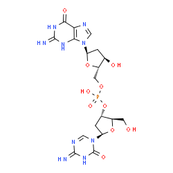 ChemSpider 2D Image | [(2S,3R,5R)-3-hydroxy-5-(2-imino-6-oxo-3H-purin-9-yl)tetrahydrofuran-2-yl]methyl [(2R,3S,5R)-2-(hydroxymethyl)-5-(4-imino-2-oxo-1,3,5-triazin-1-yl)tetrahydrofuran-3-yl] hydrogen phosphate | C18H24N9O10P