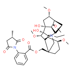 ChemSpider 2D Image | [(1alpha,5alpha,6beta,7beta,10R,11beta,14beta,16beta,17R)-20-Ethyl-7,8-dihydroxy-1,6,14,16-tetramethoxyaconitan-4-yl]methyl 2-[(3S)-3-methyl-2,5-dioxo-1-pyrrolidinyl]benzoate | C37H50N2O10
