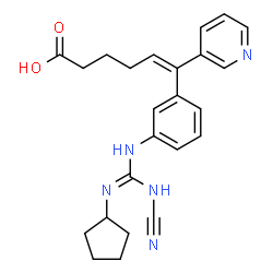 ChemSpider 2D Image | (5E)-6-[3-(N'-Cyano-N''-cyclopentylcarbamimidamido)phenyl]-6-(3-pyridinyl)-5-hexenoic acid | C24H27N5O2