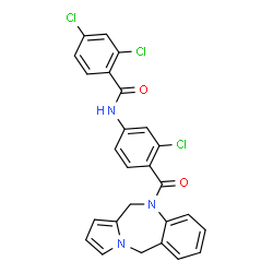 ChemSpider 2D Image | 2,4-Dichloro-N-[3-chloro-4-(5H-pyrrolo[2,1-c][1,4]benzodiazepin-10(11H)-ylcarbonyl)phenyl]benzamide | C26H18Cl3N3O2
