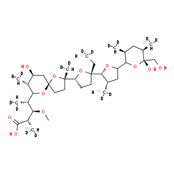 ChemSpider 2D Image | (2S,3R,4S)-4-{(2S,5R,8R,9S)-2-[(2S,2'R,3'S,5R)-2-[(2-~13~C,2,2-~2~H_2_)Ethyl]-5'-{(3S,5R,6R)-6-hydroxy-6-(hydroxymethyl)-3,5-bis[(~13~C,~2~H_2_)methyl]tetrahydro-2H-pyran-2-yl}-3'-(~13~C,~2~H_2_)methy
loctahydro-2,2'-bifuran-5-yl]-9-hydroxy-2,8-bis[(~13~C,~2~H_2_)methyl]-1,6-dioxaspiro[4.5]dec-7-yl}-3-methoxy-2-(~13~C,~2~H_2_)methyl(5-~13~C,5,5-~2~H_2_)pentanoic acid | C2813C8H46D16O11