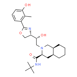 ChemSpider 2D Image | (3S,4aS,8aS)-N-tert-Butyl-2-{(2R)-2-hydroxy-2-[(4S)-2-(3-hydroxy-2-methylphenyl)-4,5-dihydro-1,3-oxazol-4-yl]ethyl}decahydroisoquinoline-3-carboxamide | C26H39N3O4