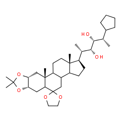 ChemSpider 2D Image | (2S,3R,4R,5S)-2-Cyclopentyl-5-[(1R,6aS,9aR,10aR,12aS)-8,8,10a,12a-tetramethylhexadecahydrospiro[cyclopenta[7,8]phenanthro[2,3-d][1,3]dioxole-5,2'-[1,3]dioxolan]-1-yl]-3,4-hexanediol | C35H58O6