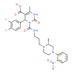 ChemSpider 2D Image | Methyl 4-(3,4-difluorophenyl)-6-methyl-3-({3-[(2R)-2-methyl-4-(2-nitrophenyl)-1-piperazinyl]propyl}carbamoyl)-2-oxo-1,2,3,4-tetrahydro-5-pyrimidinecarboxylate | C28H32F2N6O6