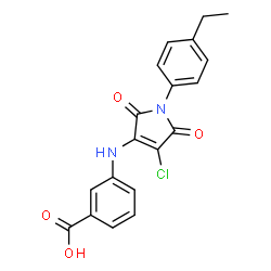ChemSpider 2D Image | 3-{[4-Chloro-1-(4-ethylphenyl)-2,5-dioxo-2,5-dihydro-1H-pyrrol-3-yl]amino}benzoic acid | C19H15ClN2O4