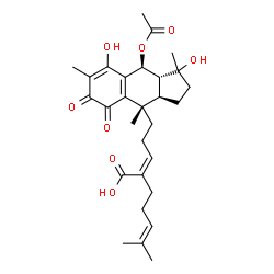 ChemSpider 2D Image | (2Z)-2-{3-[(3aR,4S,9S,9aR)-9-Acetoxy-1,8-dihydroxy-1,4,7-trimethyl-5,6-dioxo-2,3,3a,4,5,6,9,9a-octahydro-1H-cyclopenta[b]naphthalen-4-yl]propylidene}-6-methyl-5-heptenoic acid | C29H38O8