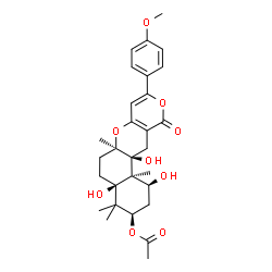 ChemSpider 2D Image | (1S,3R,4aR,6aR,12aS,12bS)-1,4a,12a-Trihydroxy-9-(4-methoxyphenyl)-4,4,6a,12b-tetramethyl-11-oxo-1,3,4,4a,5,6,6a,12,12a,12b-decahydro-2H,11H-benzo[f]pyrano[4,3-b]chromen-3-yl acetate | C29H36O9