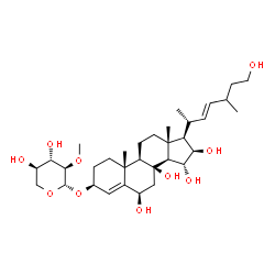 ChemSpider 2D Image | (3S,6R,8S,9R,10R,13R,14S,15R,16R,17R)-3-{[(2S,3R,4S,5R)-4,5-Dihydroxy-3-methoxytetrahydro-2H-pyran-2-yl]oxy}-17-[(2R,3E)-7-hydroxy-5-methyl-3-hepten-2-yl]-10,13-dimethyl-1,2,3,6,7,9,10,11,12,13,14,15,
16,17-tetradecahydro-8H-cyclopenta[a]phenanthrene-6,8,15,16-tetrol | C33H54O10