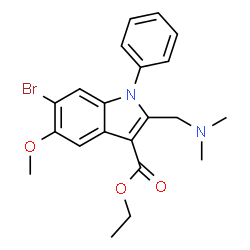 ChemSpider 2D Image | Ethyl 6-bromo-2-[(dimethylamino)methyl]-5-methoxy-1-phenyl-1H-indole-3-carboxylate | C21H23BrN2O3