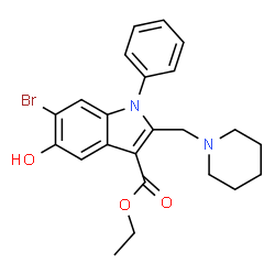ChemSpider 2D Image | Ethyl 6-bromo-5-hydroxy-1-phenyl-2-(1-piperidinylmethyl)-1H-indole-3-carboxylate | C23H25BrN2O3