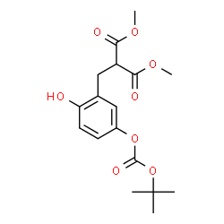 ChemSpider 2D Image | Dimethyl [2-hydroxy-5-({[(2-methyl-2-propanyl)oxy]carbonyl}oxy)benzyl]malonate | C17H22O8