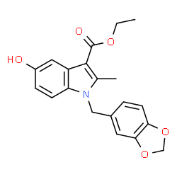 ChemSpider 2D Image | Ethyl 1-(1,3-benzodioxol-5-ylmethyl)-5-hydroxy-2-methyl-1H-indole-3-carboxylate | C20H19NO5