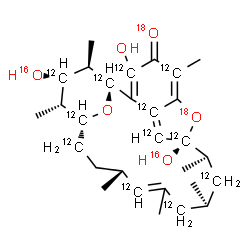ChemSpider 2D Image | (1R,9S,10S,12S,16S,19R,20R,21S,22R)-3-Hydroxy-9,21-bis[(~16~O)hydroxy]-5,10,12,14,16,20,22-heptamethyl(1,3,5,7,8,9,11,13,15,18,19,21-~12~C_12_,24-~18~O)-23,24-dioxatetracyclo[17.3.1.1~6,9~.0~2,7~]tetr
acosa-2,5,7,14-tetraen-4-(~18~O)one | C1712C12H42O216O218O2