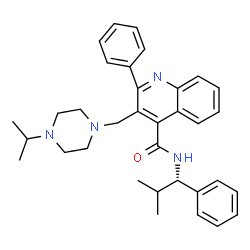 ChemSpider 2D Image | 3-[(4-Isopropyl-1-piperazinyl)methyl]-N-[(1S)-2-methyl-1-phenylpropyl]-2-phenyl-4-quinolinecarboxamide | C34H40N4O