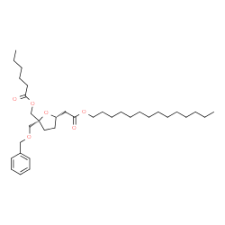 ChemSpider 2D Image | {(2R,5S)-2-[(Benzyloxy)methyl]-5-[2-oxo-2-(tetradecyloxy)ethyl]tetrahydro-2-furanyl}methyl hexanoate | C35H58O6