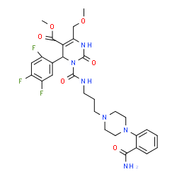 ChemSpider 2D Image | Methyl 3-({3-[4-(2-carbamoylphenyl)-1-piperazinyl]propyl}carbamoyl)-6-(methoxymethyl)-2-oxo-4-(2,4,5-trifluorophenyl)-1,2,3,4-tetrahydro-5-pyrimidinecarboxylate | C29H33F3N6O6