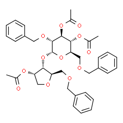 ChemSpider 2D Image | 2-O-Acetyl-1,4-anhydro-5-O-benzyl-3-O-(3,4-di-O-acetyl-2,6-di-O-benzyl-alpha-D-glucopyranosyl)-D-ribitol | C38H44O12