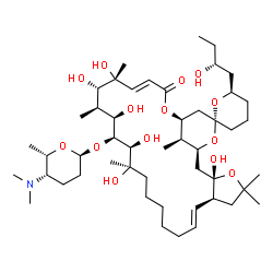 ChemSpider 2D Image | (1'S,2R,3'S,6R,7'S,8'E,15'R,16'R,17'S,18'R,19'R,20'S,21'R,22'E,26'S,30'R)-17'-{[(2S,5S,6S)-5-(Dimethylamino)-6-methyltetrahydro-2H-pyran-2-yl]oxy}-3',15',16',18',20',21'-hexahydroxy-6-[(2R)-2-hydroxyb
utyl]-5',5',15',19',21',30'-hexamethyl-3,4,5,6-tetrahydro-24'H-spiro[pyran-2,28'-[4,25,29]trioxatricyclo[24.3.1.0~3,7~]triaconta[8,22]dien]-24'-one | C49H85NO14