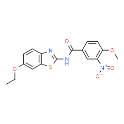 ChemSpider 2D Image | N-(6-Ethoxy-1,3-benzothiazol-2-yl)-4-methoxy-3-nitrobenzamide | C17H15N3O5S