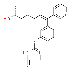 ChemSpider 2D Image | (5E)-6-[3-(N'-Cyano-N''-methylcarbamimidamido)phenyl]-6-(3-pyridinyl)-5-hexenoic acid | C20H21N5O2