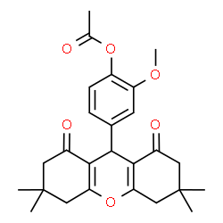 ChemSpider 2D Image | 2-Methoxy-4-(3,3,6,6-tetramethyl-1,8-dioxo-2,3,4,5,6,7,8,9-octahydro-1H-xanthen-9-yl)phenyl acetate | C26H30O6