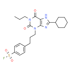 ChemSpider 2D Image | 4-[3-(8-Cyclohexyl-2,6-dioxo-1-propyl-1,2,6,7-tetrahydro-3H-purin-3-yl)propyl]benzenesulfonyl fluoride | C23H29FN4O4S