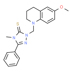 ChemSpider 2D Image | 2-[(6-Methoxy-3,4-dihydro-1(2H)-quinolinyl)methyl]-4-methyl-5-phenyl-2,4-dihydro-3H-1,2,4-triazole-3-thione | C20H22N4OS