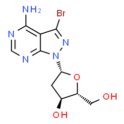 ChemSpider 2D Image | 3-Bromo-1-(2-deoxy-beta-D-erythro-pentofuranosyl)-1H-pyrazolo[3,4-d]pyrimidin-4-amine | C10H12BrN5O3