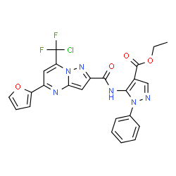 ChemSpider 2D Image | ethyl 5-[7-(chlorodifluoromethyl)-5-(furan-2-yl)pyrazolo[1,5-a]pyrimidine-2-amido]-1-phenylpyrazole-4-carboxylate | C24H17ClF2N6O4