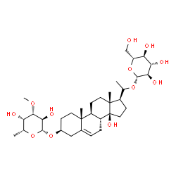ChemSpider 2D Image | (3beta,14beta,17alpha,20R)-20-(beta-D-Glucopyranosyloxy)-14-hydroxypregn-5-en-3-yl 6-deoxy-3-O-methyl-beta-D-galactopyranoside | C34H56O12