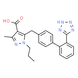 ChemSpider 2D Image | 3-Methyl-1-propyl-5-{[2'-(2H-tetrazol-5-yl)-4-biphenylyl]methyl}-1H-pyrazole-4-carboxylic acid | C22H22N6O2