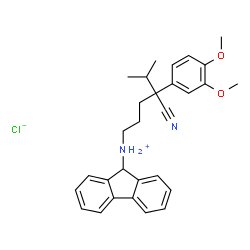 ChemSpider 2D Image | N-[4-Cyano-4-(3,4-dimethoxyphenyl)-5-methylhexyl]-9H-fluoren-9-aminium chloride | C29H33ClN2O2