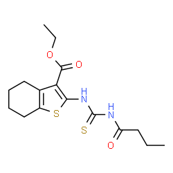 ChemSpider 2D Image | Ethyl 2-[(butyrylcarbamothioyl)amino]-4,5,6,7-tetrahydro-1-benzothiophene-3-carboxylate | C16H22N2O3S2