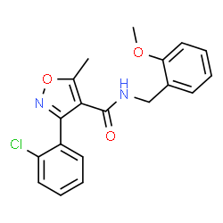 ChemSpider 2D Image | 3-(2-Chlorophenyl)-N-(2-methoxybenzyl)-5-methyl-1,2-oxazole-4-carboxamide | C19H17ClN2O3