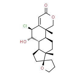 ChemSpider 2D Image | (2R,4a'R,4b'S,6a'S,9a'S,9b'R,10'S,11'S)-11'-Chloro-10'-hydroxy-4a',6a'-dimethyl-4,4',4a',4b',5,5',6',6a',8',9',9a',9b',10',11'-tetradecahydro-2'H,3H-spiro[furan-2,7'-indeno[4,5-h]isochromen]-2'-one | C21H29ClO4