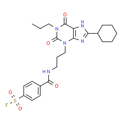 ChemSpider 2D Image | 4-{[3-(8-Cyclohexyl-2,6-dioxo-1-propyl-1,2,6,7-tetrahydro-3H-purin-3-yl)propyl]carbamoyl}benzenesulfonyl fluoride | C24H30FN5O5S