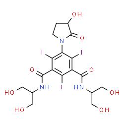 ChemSpider 2D Image | N,N'-Bis(1,3-dihydroxy-2-propanyl)-5-(3-hydroxy-2-oxo-1-pyrrolidinyl)-2,4,6-triiodoisophthalamide | C18H22I3N3O8