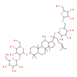 ChemSpider 2D Image | 12-Hydroxy-20-[(6-O-pentofuranosylhexopyranosyl)oxy]dammar-24-en-3-yl 2-O-hexopyranosylhexopyranoside | C53H90O22