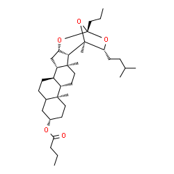 ChemSpider 2D Image | (1R,2R,3S,6S,7S,10S,15R,16S,18S,20S,22R)-1,3,7-Trimethyl-22-(3-methylbutyl)-20-propyl-19,21,23-trioxahexacyclo[18.2.1.0~2,18~.0~3,16~.0~6,15~.0~7,12~]tricos-10-yl butyrate | C35H58O5