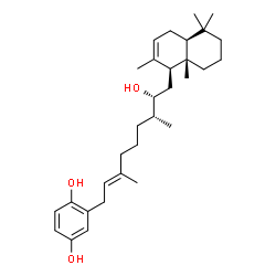 ChemSpider 2D Image | 2-{(2E,7R,8R)-8-Hydroxy-3,7-dimethyl-9-[(1S,4aS,8aS)-2,5,5,8a-tetramethyl-1,4,4a,5,6,7,8,8a-octahydro-1-naphthalenyl]-2-nonen-1-yl}-1,4-benzenediol | C31H48O3