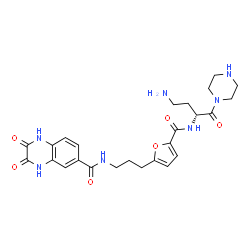 ChemSpider 2D Image | N-[3-(5-{[(2R)-4-Amino-1-oxo-1-(1-piperazinyl)-2-butanyl]carbamoyl}-2-furyl)propyl]-2,3-dioxo-1,2,3,4-tetrahydro-6-quinoxalinecarboxamide | C25H31N7O6