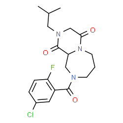 ChemSpider 2D Image | 9-(5-Chloro-2-fluorobenzoyl)-2-isobutyloctahydropyrazino[1,2-a][1,4]diazepine-1,4-dione | C19H23ClFN3O3