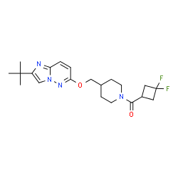 ChemSpider 2D Image | (3,3-Difluorocyclobutyl)[4-({[2-(2-methyl-2-propanyl)imidazo[1,2-b]pyridazin-6-yl]oxy}methyl)-1-piperidinyl]methanone | C21H28F2N4O2