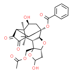 ChemSpider 2D Image | (1S,2S,4R,8S,9R,10R,13S,14R,15S)-8-(Acetoxymethyl)-6,15-dihydroxy-10,14,17,17-tetramethyl-11,12-dioxo-3,7-dioxapentacyclo[11.3.1.0~2,9~.0~4,8~.0~10,14~]heptadec-1-yl benzoate | C29H34O10