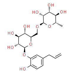 ChemSpider 2D Image | 5-Allyl-2-hydroxyphenyl 6-O-(6-deoxy-alpha-L-mannopyranosyl)-beta-D-glucopyranoside | C21H30O11