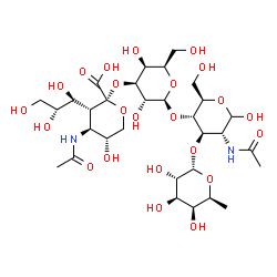 ChemSpider 2D Image | 4-Acetamido-3,4-dideoxy-3-[(1S,2R)-1,2,3-trihydroxypropyl]-alpha-L-sorbopyranonosyl-(2->3)-beta-D-galactopyranosyl-(1->4)-[6-deoxy-alpha-L-galactopyranosyl-(1->3)]-2-acetamido-2-deoxy-D-glucopyranose | C31H52N2O23